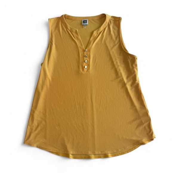 Anne Klein L Yellow Tank Top Work Chic Faux Button Y2K Vibes - Picture 1 of 5